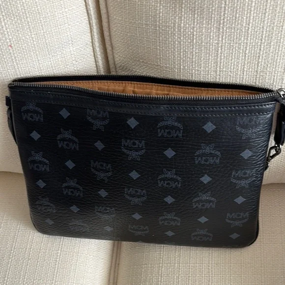 MCM Black Tote with Signature Monogram and Matching Pouch - Picture 5 of 5